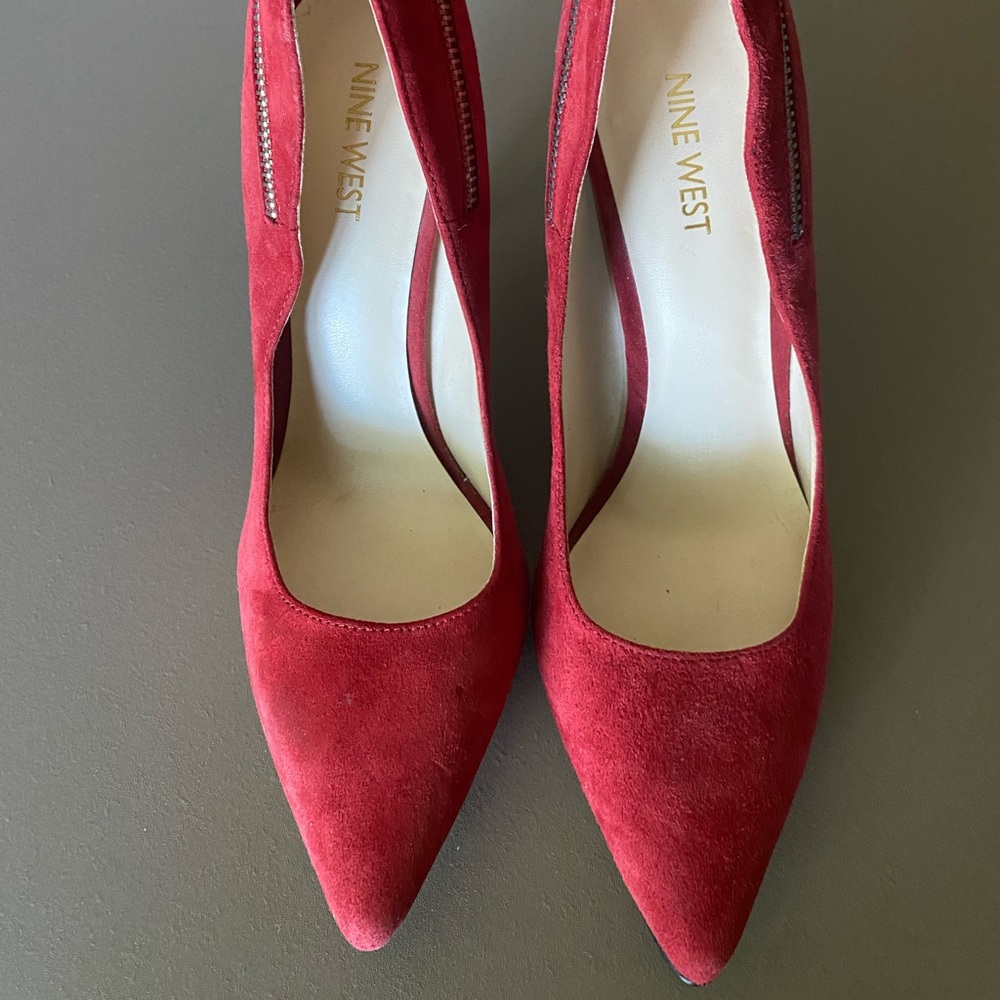 Nine West Red Suede Pumps with Zip Styling